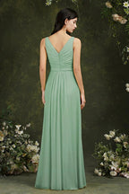 Yellow Bateau A-Line Chiffon Ruffles Split Floor-length Bridesmaid Dress With Pockets