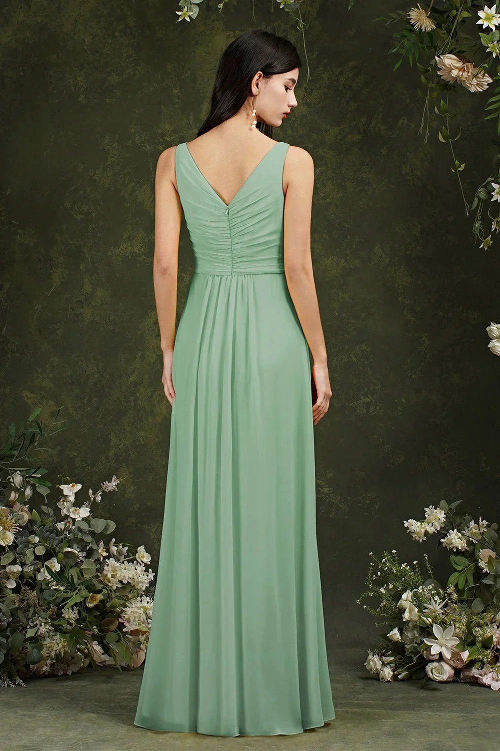 Yellow Bateau A-Line Chiffon Ruffles Split Floor-length Bridesmaid Dress With Pockets