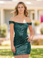 Sheath Fuchsia Off the Shoulder Sequin Short Homecoming Dress